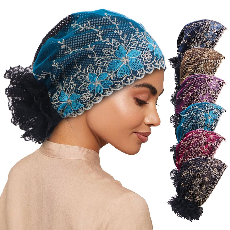 Turban Hat Manufacturer - Women Lace Flower Muslim Islamic African Pearl