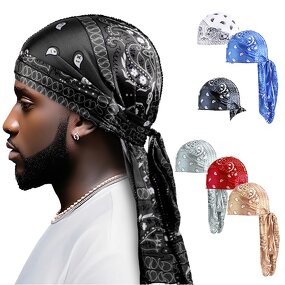 Durags Manufacturer - Custom Paisley Printed Extra Long-Tail Head Wraps