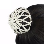 Hair Snood Supplier - Pearl Beaded Elastic Crochet Hairnet Ballet Bun Covers