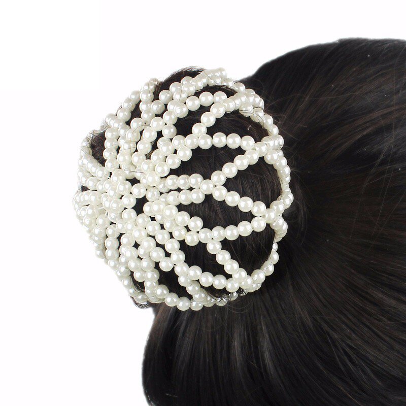 Hair Snood Supplier - Pearl Beaded Elastic Crochet Hairnet Ballet Bun Covers