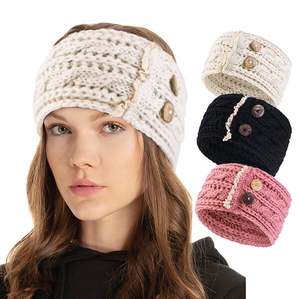 Headband Manufacturer - Winter Knitted Crochet with Lace Button Ear Warmer