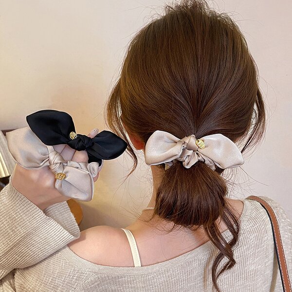 Hair Accessories Manufacturer - OEM/ODM Fashion Satin Bow Solid Color Elastic Scrunchies