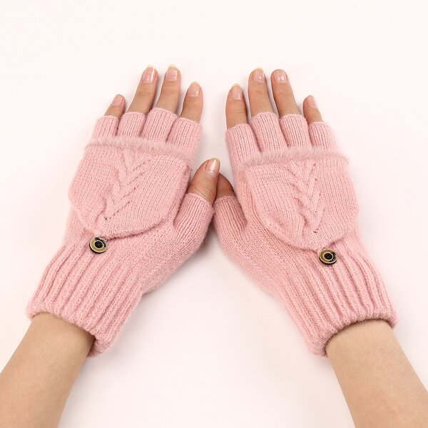 Ladies Gloves Factory - OEM/ODM 2025 Winter Fingers Ribbed Cover Flap Warm Knitted Women