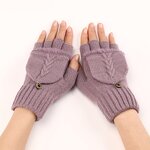 Ladies Gloves Factory - OEM/ODM 2025 Winter Fingers Ribbed Cover Flap Warm Knitted Women