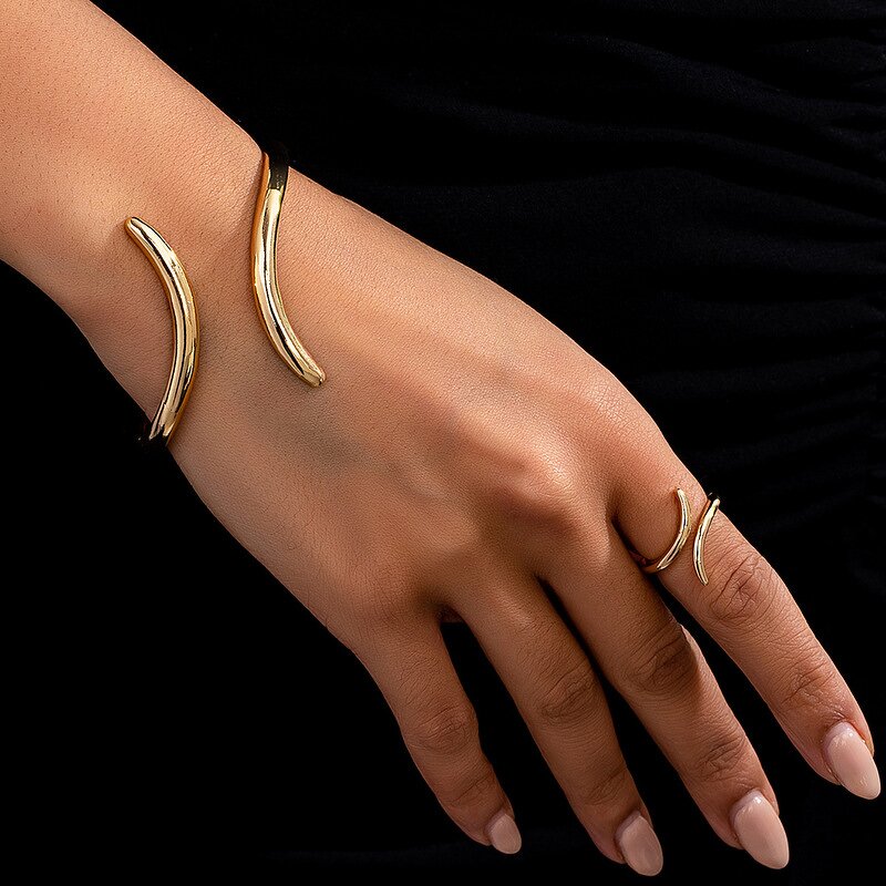 Bracelet Ring Set Manufacturer - OEM/ODM New Alloy Gold Color Geometry Hollow Open