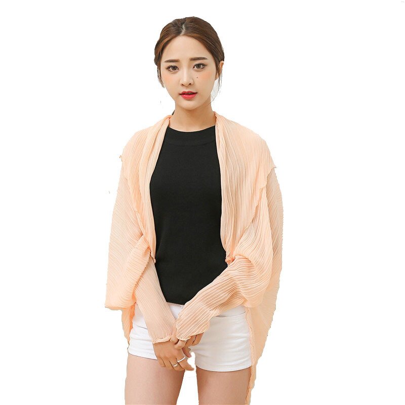 Wrinkled Shawl Factory - OEM/ODM Sunscreen Long Sleeved Ruffled Pleated Chiffon Beach Towel