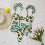 Swimwear Manufacturer - OEM/ODM Flower Fruit Printed Women Sexy High Waist Two Piece Ruffle