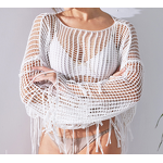 Hollowed Out Top Factory - OEM/ODM Short Knitted Tassel Long Sleeved Loose Bikini Mesh Cover