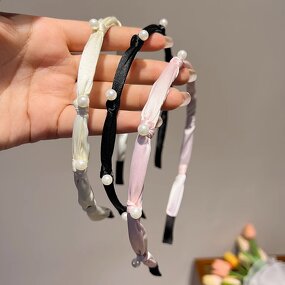 Hairband Manufacturer - OEM/ODM French Elegant Pearl Satin Fabric Fine Edge