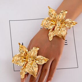 Bracelet Ring Set Factory - OEM/ODM 2026 Exaggerated Pleated Flower Opening Bangle