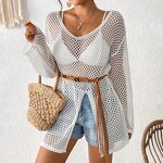 V-neck Cover Shirt Manufacturer - OEM/ODM Beach with Hollowed Out Side Slit Long Sleeved