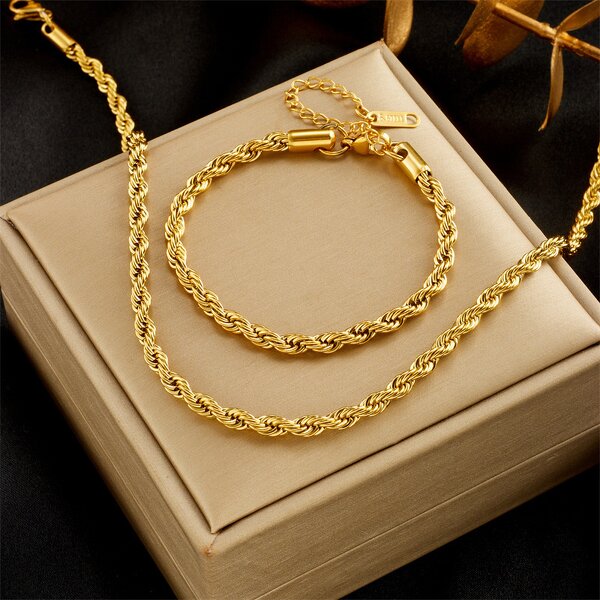 Jewelry Sets Manufacturer - OEM/ODM Retro Simple Titanium Steel Twist Chain Necklace Bracelet