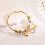 Charm Bracelet Factory - OEM/ODM 2025 Stainless Steel Gold Crystal Adjustable Cuff Bangle