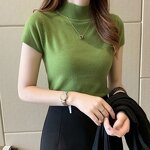 Knitted T-shirt Manufacturer - OEM/ODM Spring Winter Half High Neck Sweaters Solid Color Short Sleeve