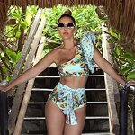 Swimwear Manufacturer - OEM/ODM Flower Fruit Printed Women Sexy High Waist Two Piece Ruffle