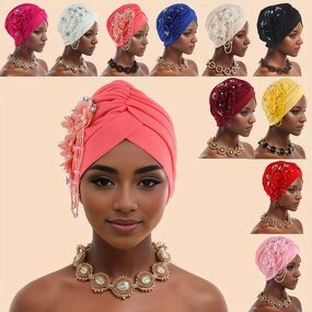 Turban Hat Factory - OEM/ODM New Nigerian Wedding Hijab African Solid Color Flower Tassel