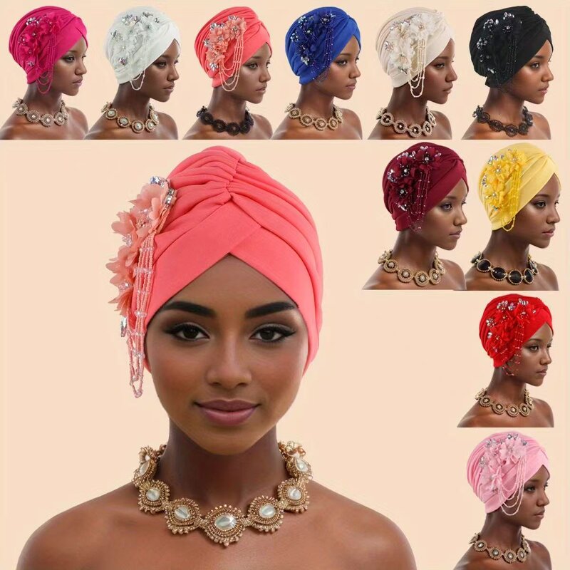 Turban Hat Factory - OEM/ODM New Nigerian Wedding Hijab African Solid Color Flower Tassel