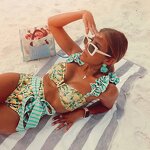 Swimwear Manufacturer - OEM/ODM Flower Fruit Printed Women Sexy High Waist Two Piece Ruffle