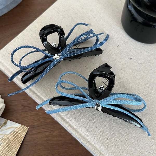 Bow Hair Clip Factory - OEM/ODM Summer Denim Fabric Shark Clip Women's Sweet