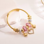 Charm Bracelet Factory - OEM/ODM 2025 Stainless Steel Gold Crystal Adjustable Cuff Bangle