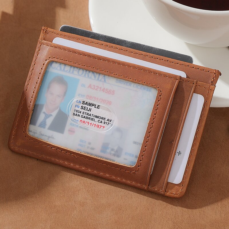 Leather ID Card Holder Manufacturer - Rfid Blocking Genuine Full Grain Thin Credit