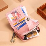 Leather Coin Zip Wallet Supplier - Colorful Cow for Women Ladies Girl Pink