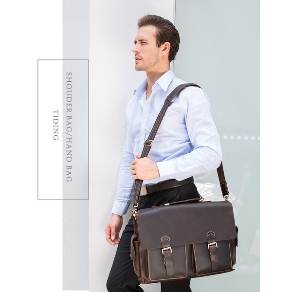 Leather Laptop Bag Supplier - Brand Logo Custom Men Large Capacity Genuine Cow