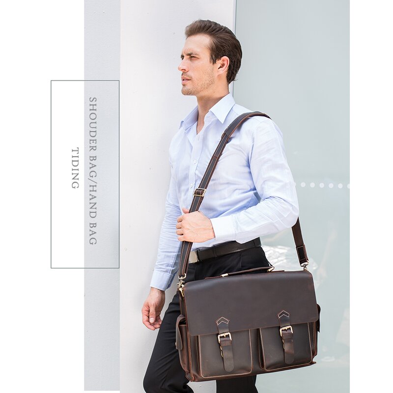 Leather Laptop Bag Supplier - Brand Logo Custom Men Large Capacity Genuine Cow
