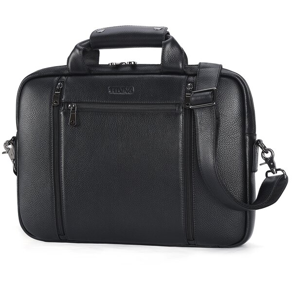 Leather Laptop Briefcase Supplier - Wholesale Large Black Capacity Genuine Business