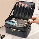 Leather Cosmetic Pouch Supplier - Hot Selling Flip Black Cowhide Full Grain Travel