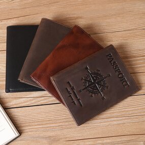 Leather Passport Wallet Manufacturer - Vintage Custom Logo Compass Pattern RFID