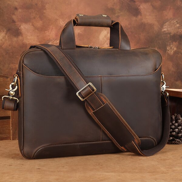 Leather Laptop Briefcase Manufacturer - Men Genuine Computer 15.6 Inches Full Grain
