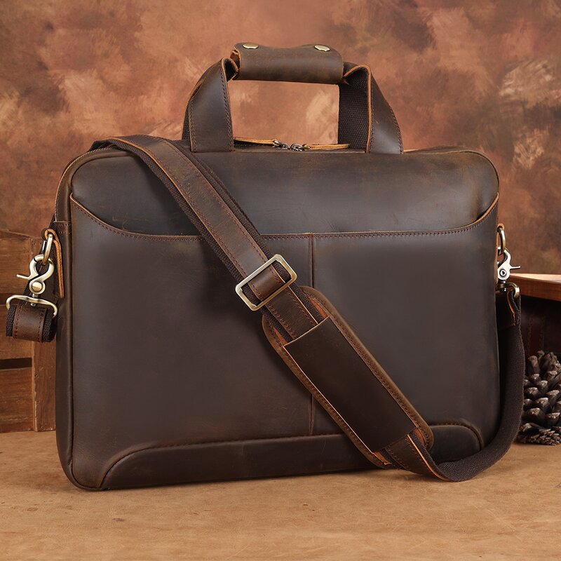 Leather Laptop Briefcase Manufacturer - Men Genuine Computer 15.6 Inches Full Grain