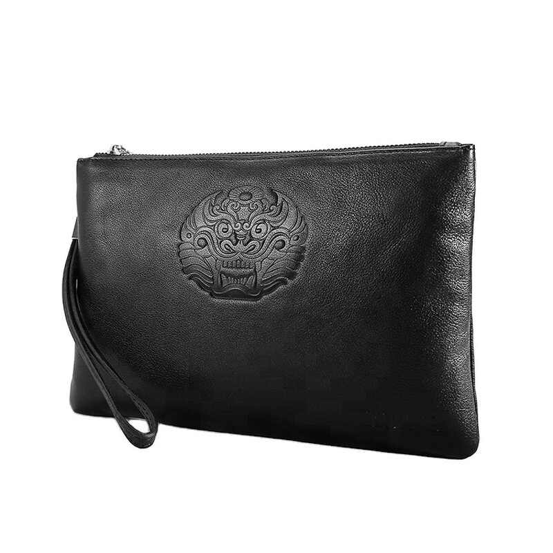 Leather Clutch Handbag Manufacturer - Custom Logo Black Full Grain Real Genuine