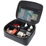 Leather Cosmetic Pouch Supplier - Hot Selling Flip Black Cowhide Full Grain Travel