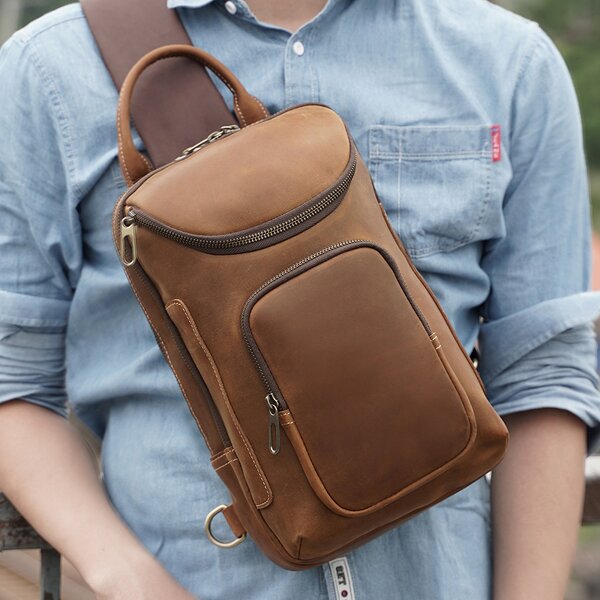 Leather Sling Chest Pack Manufacturer - Logo Brand Customization Cowhide Crazy Horse