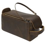 Leather Dopp Bag Manufacturer - New Arrival Double Zip Crazy Horse Bathroom