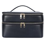 Leather Cosmetic Pouch Supplier - Hot Selling Flip Black Cowhide Full Grain Travel