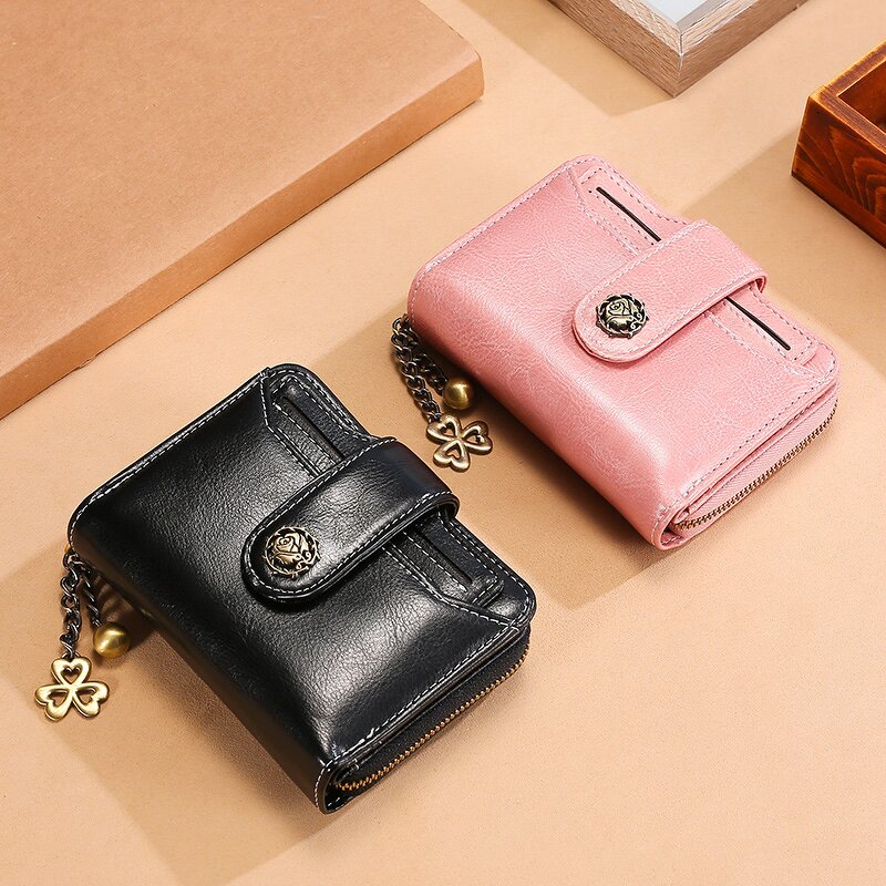 Leather Coin Zip Wallet Supplier - Colorful Cow for Women Ladies Girl Pink