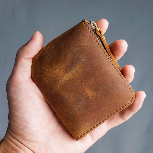 Leather Wallet Supplier - Stock Wholesale Genuine Full Grain Cowhide Zipper Card
