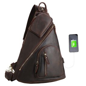Leather Sling Chest BackPack Supplier - Tiding Factory Direct Sale Mens Crazy Horse