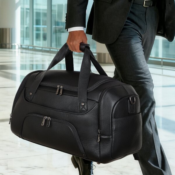 Leather Weekender Bag Manufacturer - Black Cow Full Grain Calf With Shoe Compartment