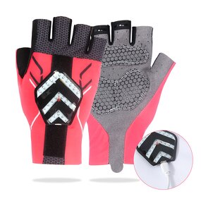 LED Cycling Gloves Factory - OEM/ODM Breathable Blue Pink Signal Light Fingerless Lycra