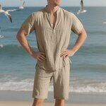 Tracksuit Set Factory - OEM/ODM Summer Men's Two Piece Linen T-shirt Set