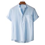 Shirt Manufacturer - OEM/ODM Men's Cotton Linen Stand Collar Short Sleeve