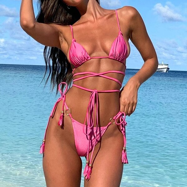 Bikini Set Supplier - OEM/ODM Solid Color Ring Hollow-Out Two-Piece Set