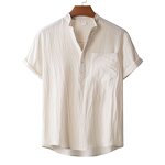 Shirt Manufacturer - OEM/ODM Men's Cotton Linen Stand Collar Short Sleeve