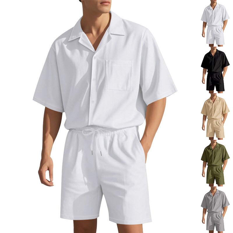 Tracksuit Set Factory - OEM/ODM Summer Casual Button V Collar Shirt Set