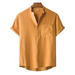 Shirt Manufacturer - OEM/ODM Men's Cotton Linen Stand Collar Short Sleeve