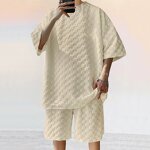 Summer Set Supplier - OEM/ODM Beach Jacquard Plaid Short Sleeve Set